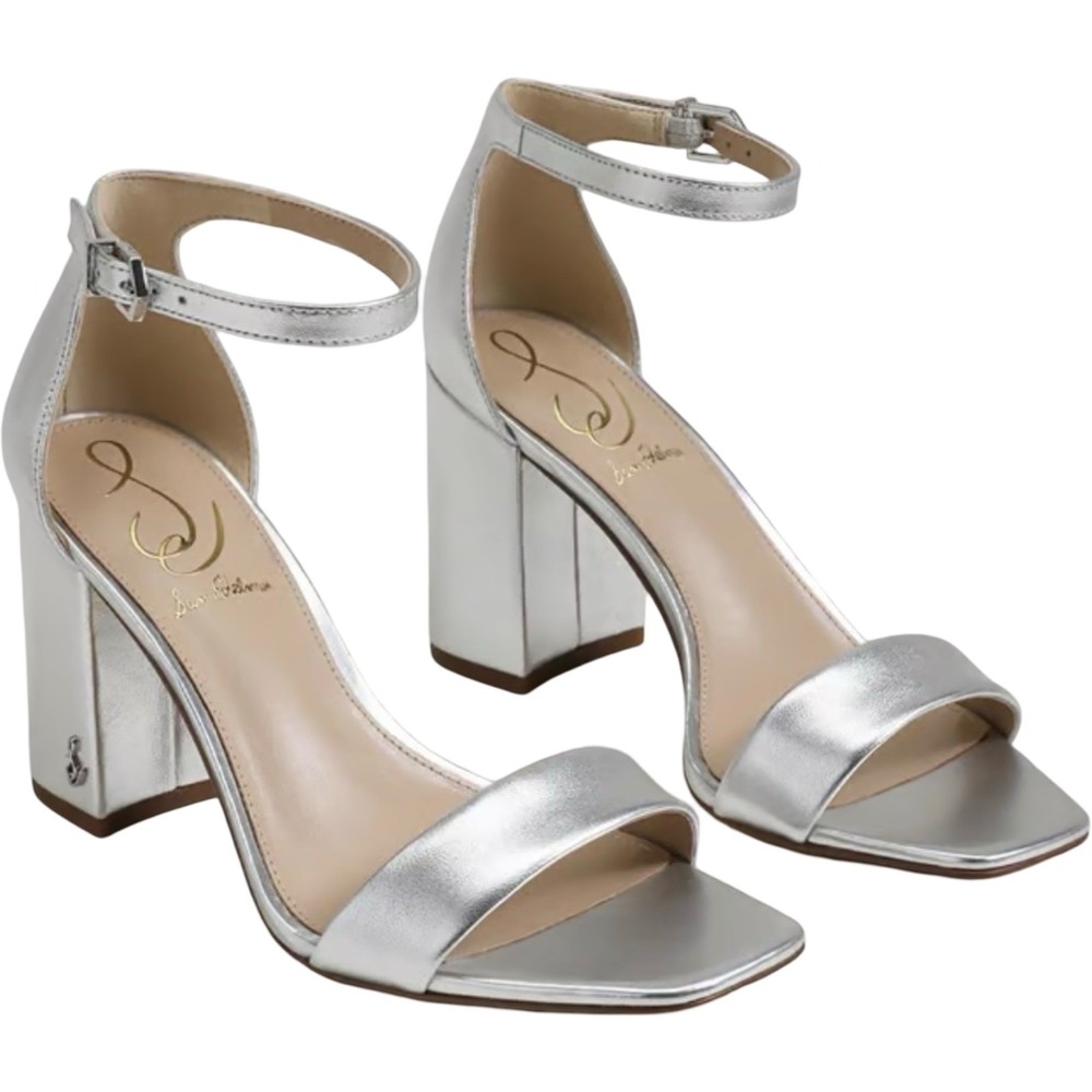 Sam Edelman Daniella Silver Metallic Block Heel Sandals I7306S5900 Size‎ 11 M